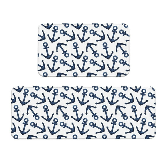 Sikiie Navy Blue Anchors Kitchen Mat 2 PCS Cushioned Kitchen Rug, Waterproof Non-Slip Kitchen Mats for Kitchen, Floor Home, Sink, Laundry