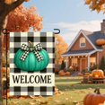 thumbnail image 2 of Thanksgiving Fall Garden Flag 12x18 Inch Welcome Teal Pumpkin Outdoor Flag Double Sided Yard Banner with Gingham Plaid Bow for Porch Lawn Patio Rustic Farmhouse Autumn Decor, 2 of 6