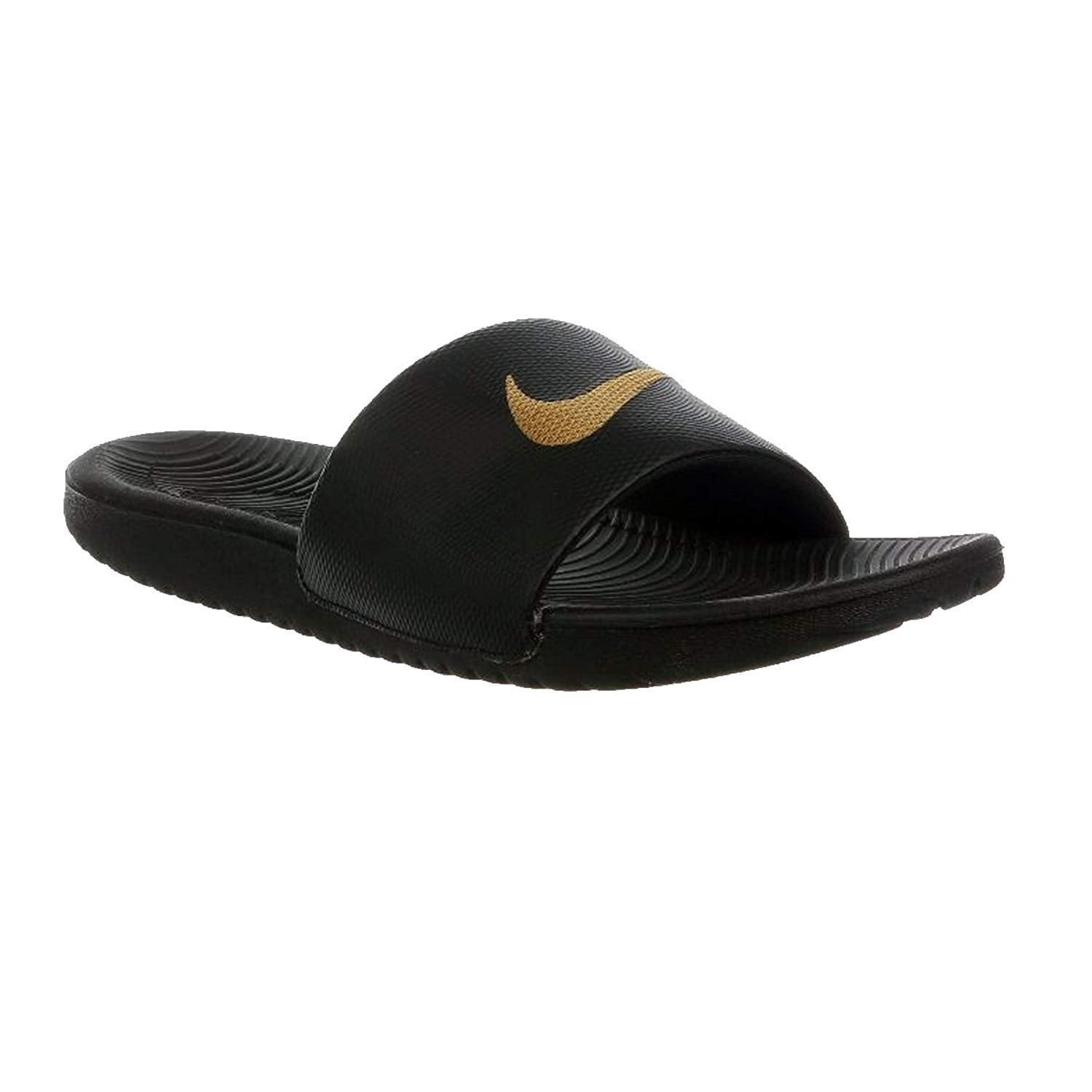NIKE Men's Kawa Slide Athletic Sandal, Black/Metallic Gold/Black, 6 D
