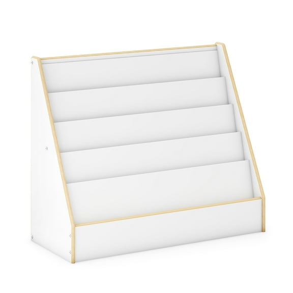 Guidecraft EdQ Book Display for Kids Room: White- Wooden Montessori Bookshelf for Homeschool Organization, 5-Tier Front Facing Kids Bookcase for Preschool, Playroom, Nursery and Classroom Furniture