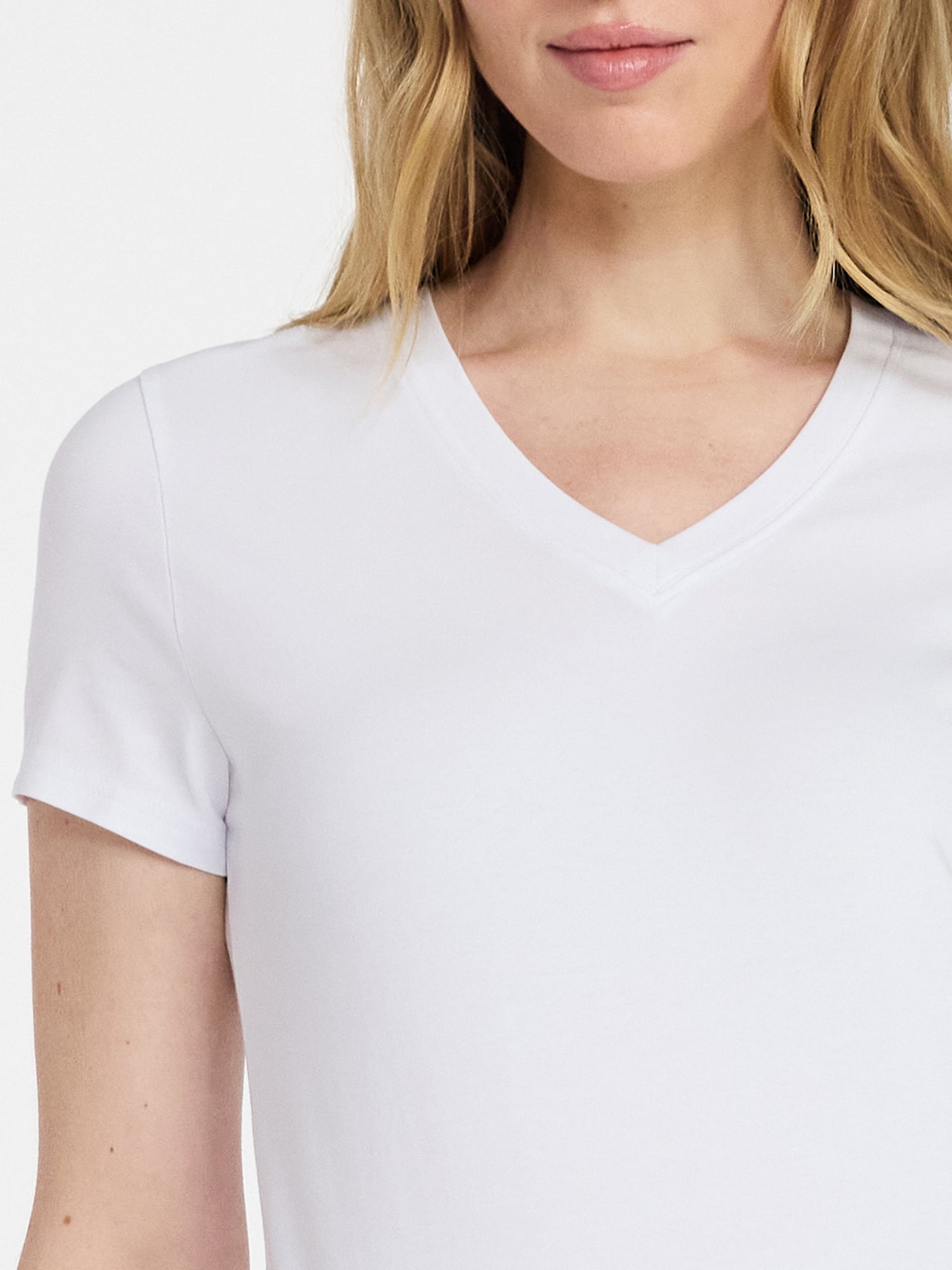 Time and Tru Women's Slim V Neck Tee with Short Sleeves, Sizes XS-XXXL
