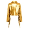 thumbnail image 4 of Haitryli Shiny Fringe Cropped Jacket for Women Long Sleeve Lapel Zip Up Western Style Biker Outerwear Gold S, 4 of 6