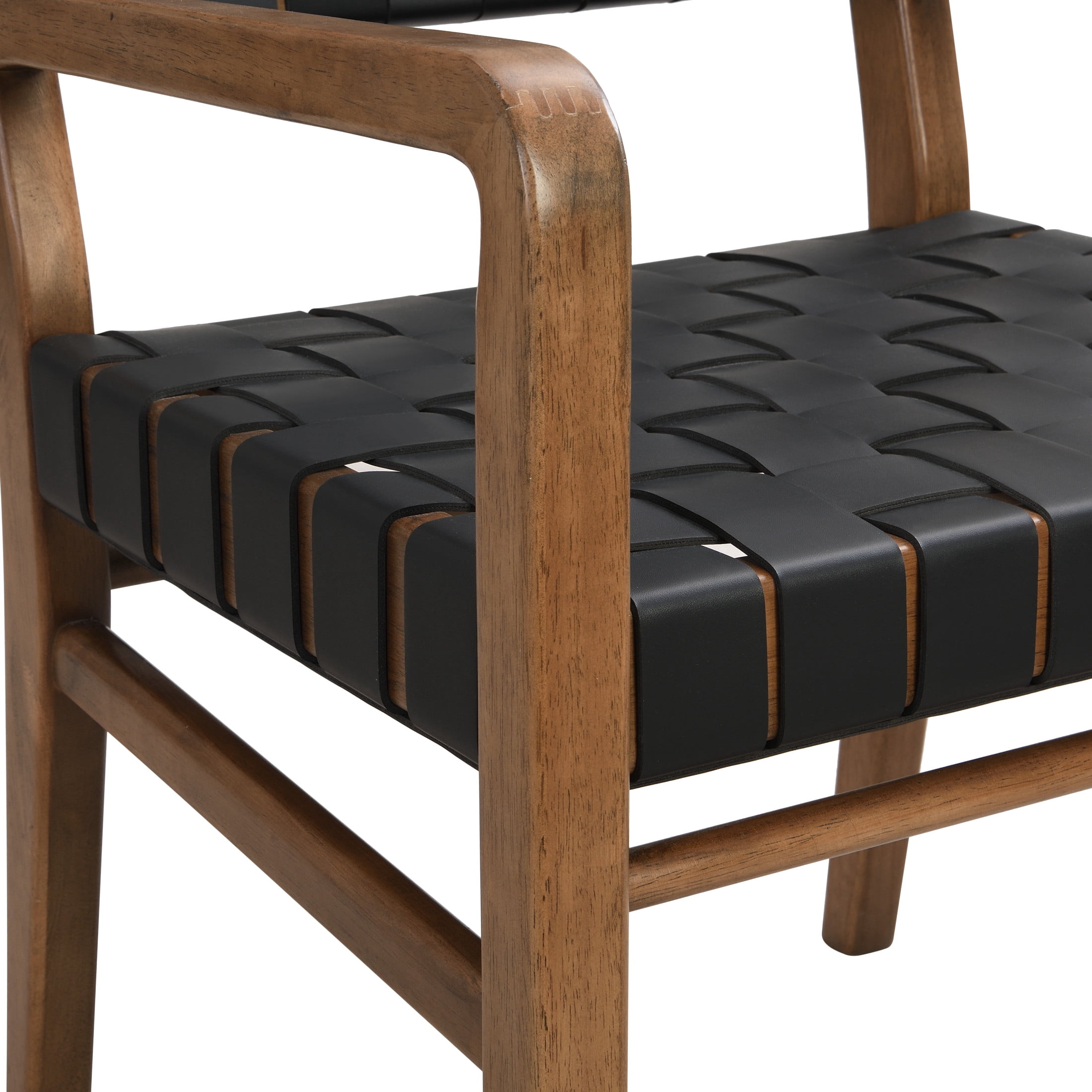 Modern Dining Chairs with Rubberwood Frame and PU Leather Upholstery, Walnut+Black, Set of 2