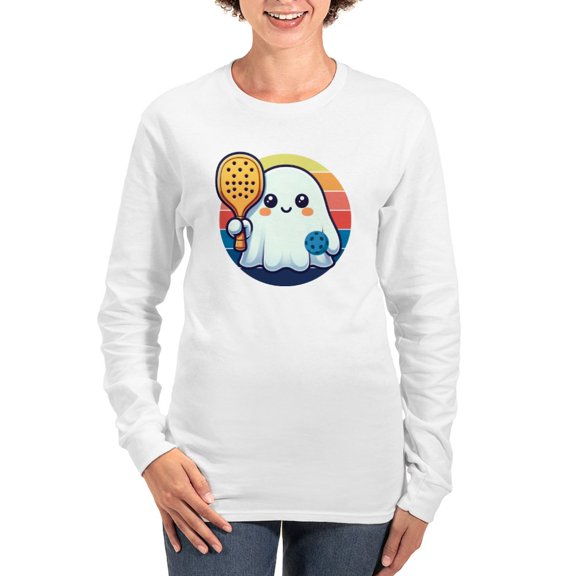CafePress - Pickleball Halloween Ghost Women's Long Sleeve T Shirt - Women's Long Sleeve Graphic Casual T-Shirt
