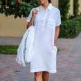 thumbnail image 5 of Idoravan Women's Summer T Shirt Dress Fashion Women AutumnSolid Causal Turndown Collar Short Sleeve Vacation Button Pockets Dress, 5 of 9