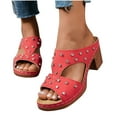 thumbnail image 4 of Viluyesy Women's Block Heels Sandals, Slip-On Peep Toe Fashion Rivets Comfortable Breathable Shoes Red 5.5, 4 of 6