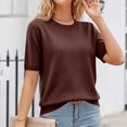 thumbnail image 5 of Dwellite Women's Spring Summer Lightweight Short Sleeve Trendy Business Casual Knit Solid Tops Pullover Sweaters Coffee S, 5 of 7