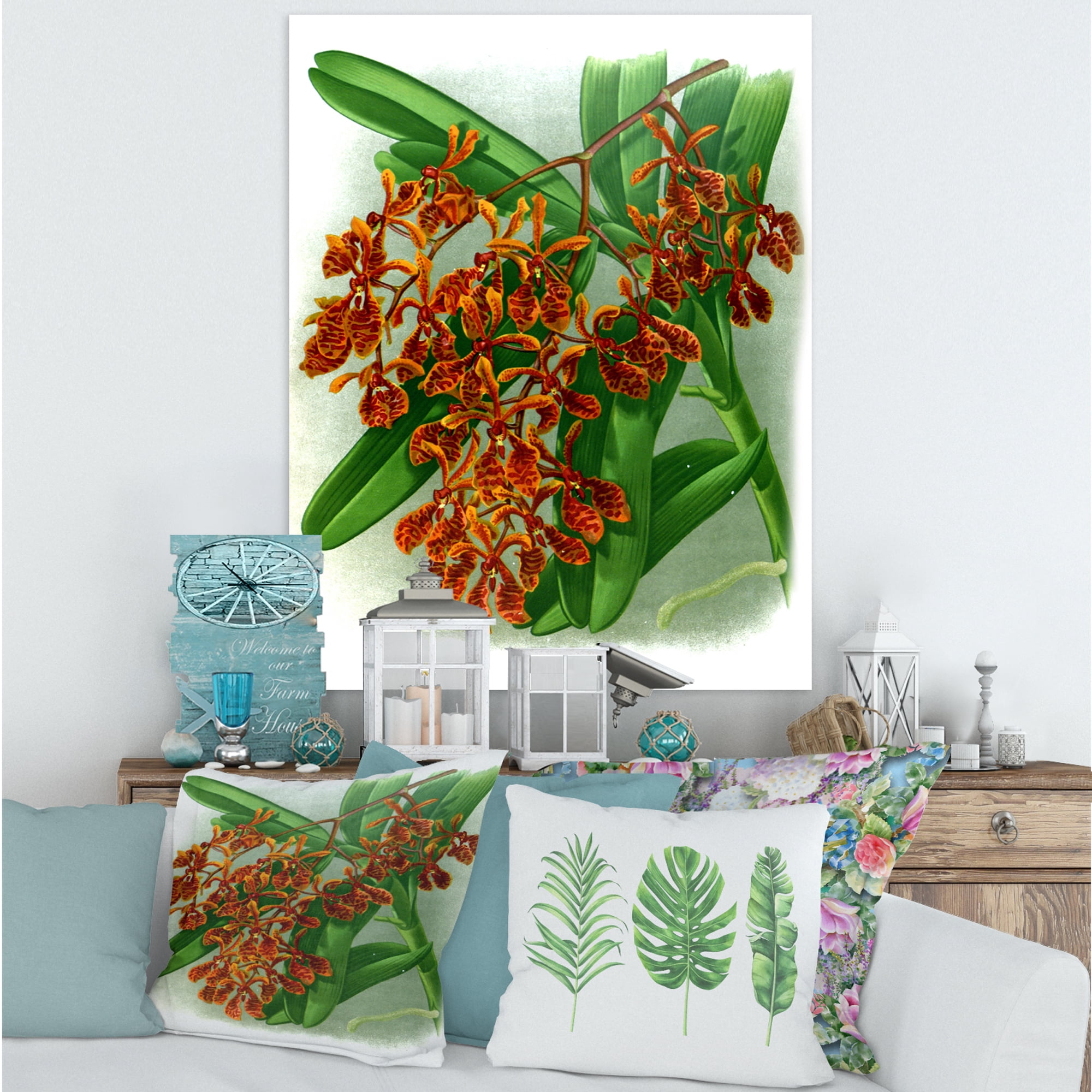 Designart ' Flowers Retro II ' Farmhouse Canvas Wall Art Print