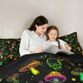 thumbnail image 4 of Feelyou Neon Jungle Mushroom Twin Bedding Sets 7-Piece for Teen, Green Skull Skeleton Bedding Comforter Set, Cartoon Theme Reversible Sheet Sets, Microfiber Bedroom Decor, 4 of 7