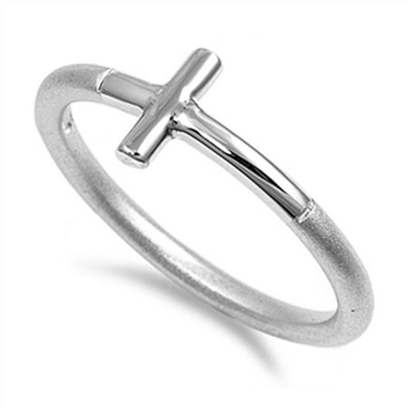 - Petite Small Thin Sideways Cross Purity Ring 925 Sterling Silver Band Size 10