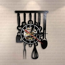 Amblelife Cutlery Farmhouse Kitchen Art Sign Wall Clock Dinning Room Restaurant Cutlery Wall Decor Vintage Utensil Vinyl Record Wall Clock