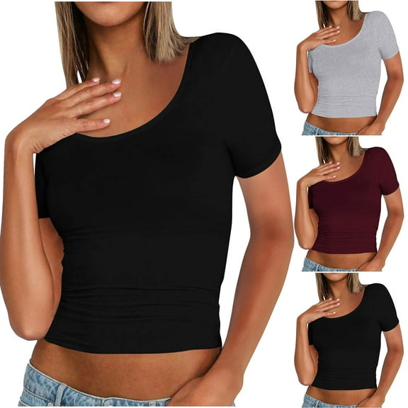 Dgankt Women's Clothing Women's Spring Solid Color Casual Short-sleeved T-shirt Short Top Short-sleeved Crewneck Top/shirt
