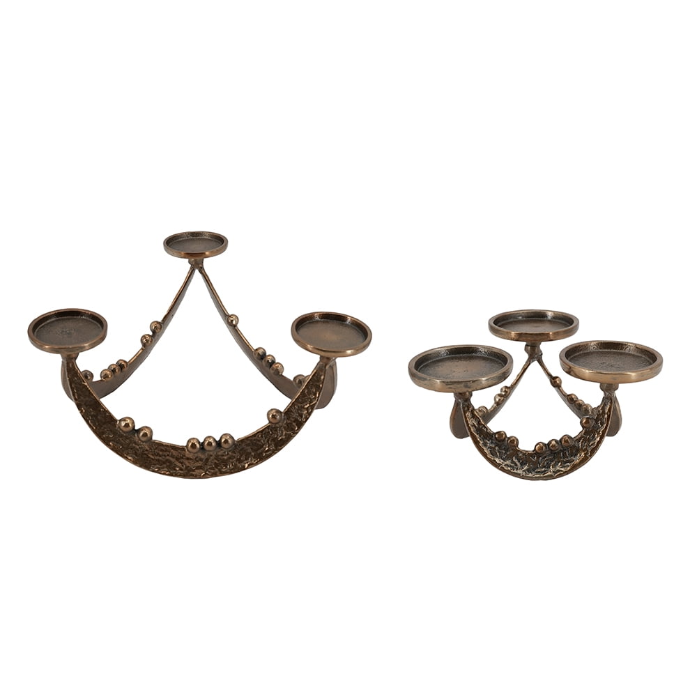 Set of 2 Sculptural Tealight Candle Holders, L: 12.5x11.5x6" S: 7.5x7x3.5"