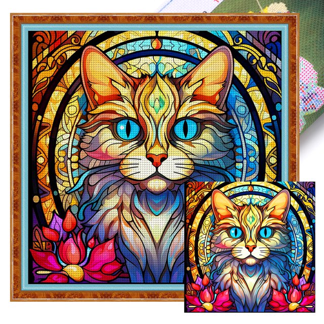 Hilo Algodón Ecológico Bordado Arte Punto Cruz Con Gato Impreso 11CT 50x50cm