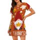 thumbnail image 1 of Easygdp Happy Thanksgiving Three Gnomes Camisón de manga corta para mujer, informal, estampado, 1 of 6