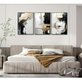 thumbnail image 3 of Black White Gold Canvas Wall Art Abstract Geometric Textured Posters Prints Pictures Paintings with Faux Stucco Finish Modern Beige Minimalist Wall Decor for Living Room Bedroom Bathroom, 3 of 6