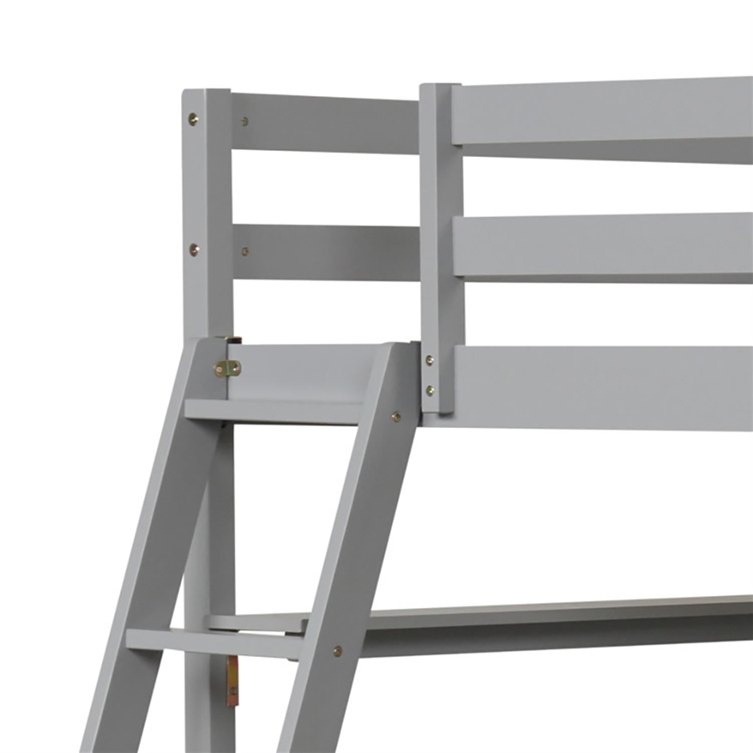 Demi Bonn Loft Bed Twin Size, Solid Wood Loft Bed with Desk and Bookshelves, Modern Wooden Bed Frame for Teens, Gray