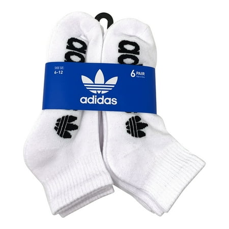 adidas Men's Originals Quarter Ankle Socks, 6 Pairs, (Shoe Size 6-12) (White/Black)