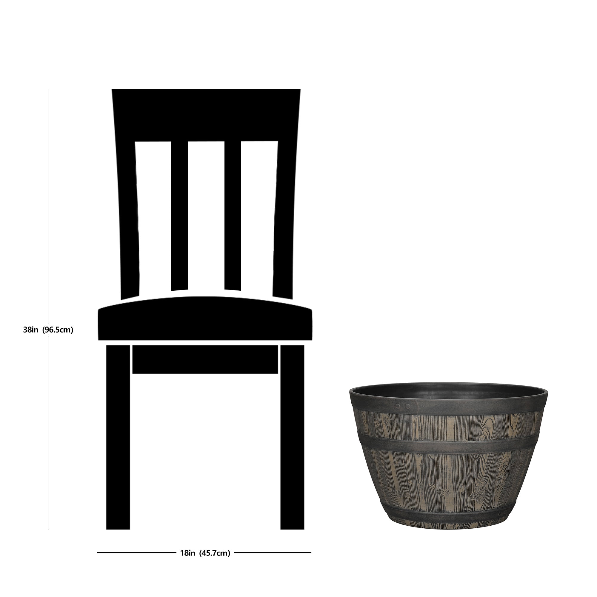 (2 pack) Better Homes & Gardens Whiskey Barrel Brown Resin Planter, 19.9in x 19.9in x 13in