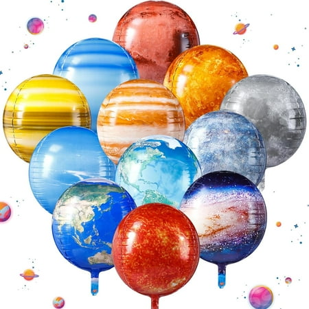 12PCS Space Balloons 22IN Large 4D Galaxy Planet Balloons World Map Globe Balloons Inflatable Earth Outer Space Party Decorations for Kids Space Travel Theme Birthday Earth Day Baby Shower