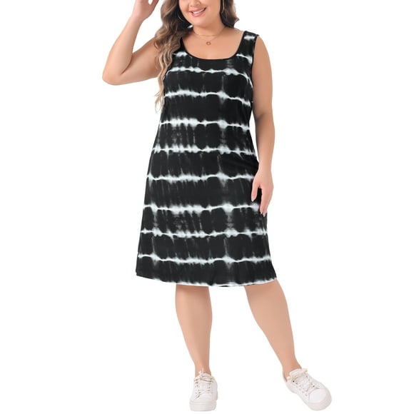Vestidos de verano sin mangas de tie dye de talla grande Agnes Orinda para mujeres, vestido casual suelto tipo camiseta de playa 1X negro