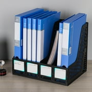 Deli Magazine File Book Holder Desktop Organizer, 4 Compartments, Plastics, Black