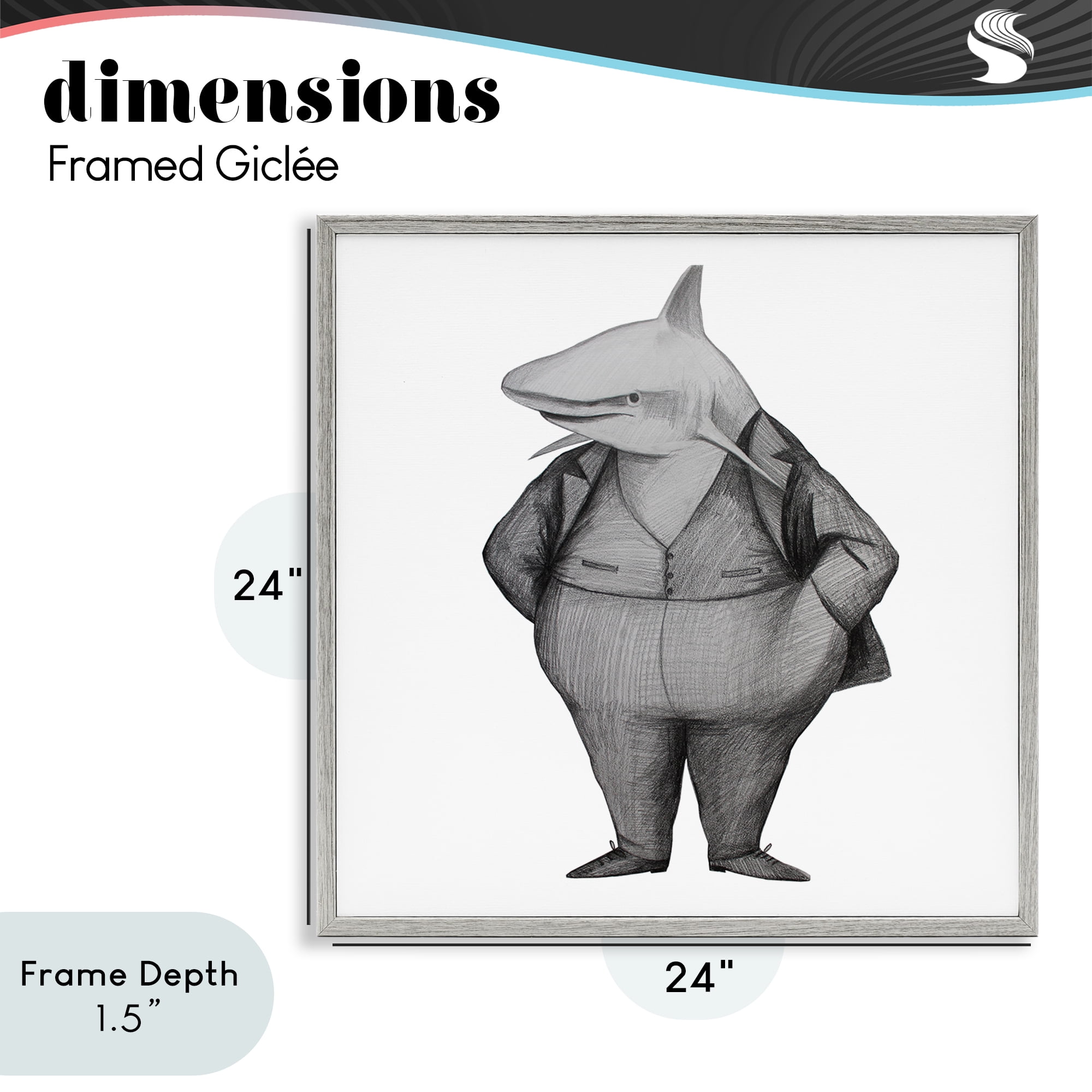 Stupell Industries Shark In Suit Drawing Gray Framed Giclee Art, design by Violeta Vollmer