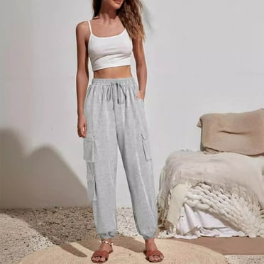 Simua Women's Cargo Sweatpants Elastic Waisted Wide Leg Pants Athletic Casual Drawstring Baggy Sweatpants with Pockets