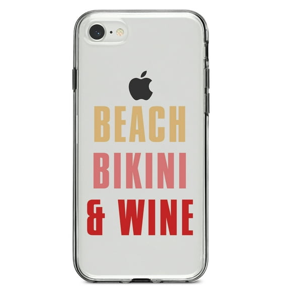 DistinctInk Clear Shockproof Hybrid Case for iPhone 7 8 SE (2020 Model) 4.7" Screen TPU Bumper Acrylic Back Tempered Glass Screen Protector - Beach Bikini & Wine
