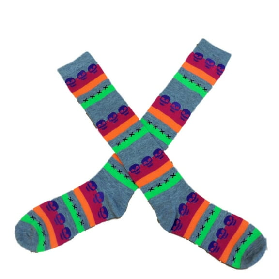 My Halloween Womens Long Colorful Stripes Skull Print Knee Socks