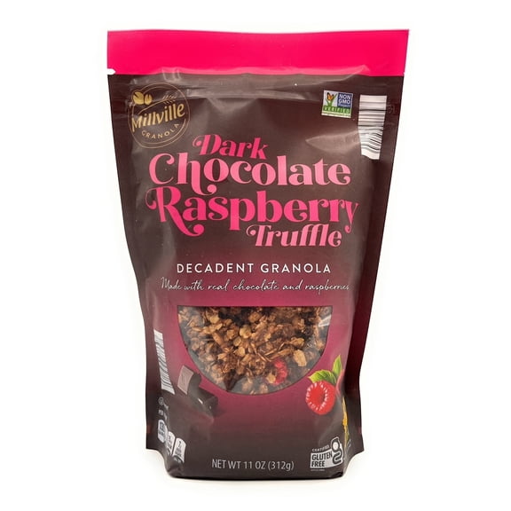Dark Chocolate Raspberry Truffle Decadent Millville Granola, Gluten Free and NON-GMO Made with Real Chocolate and Raspberries, 11oz/312g – Pack of 1