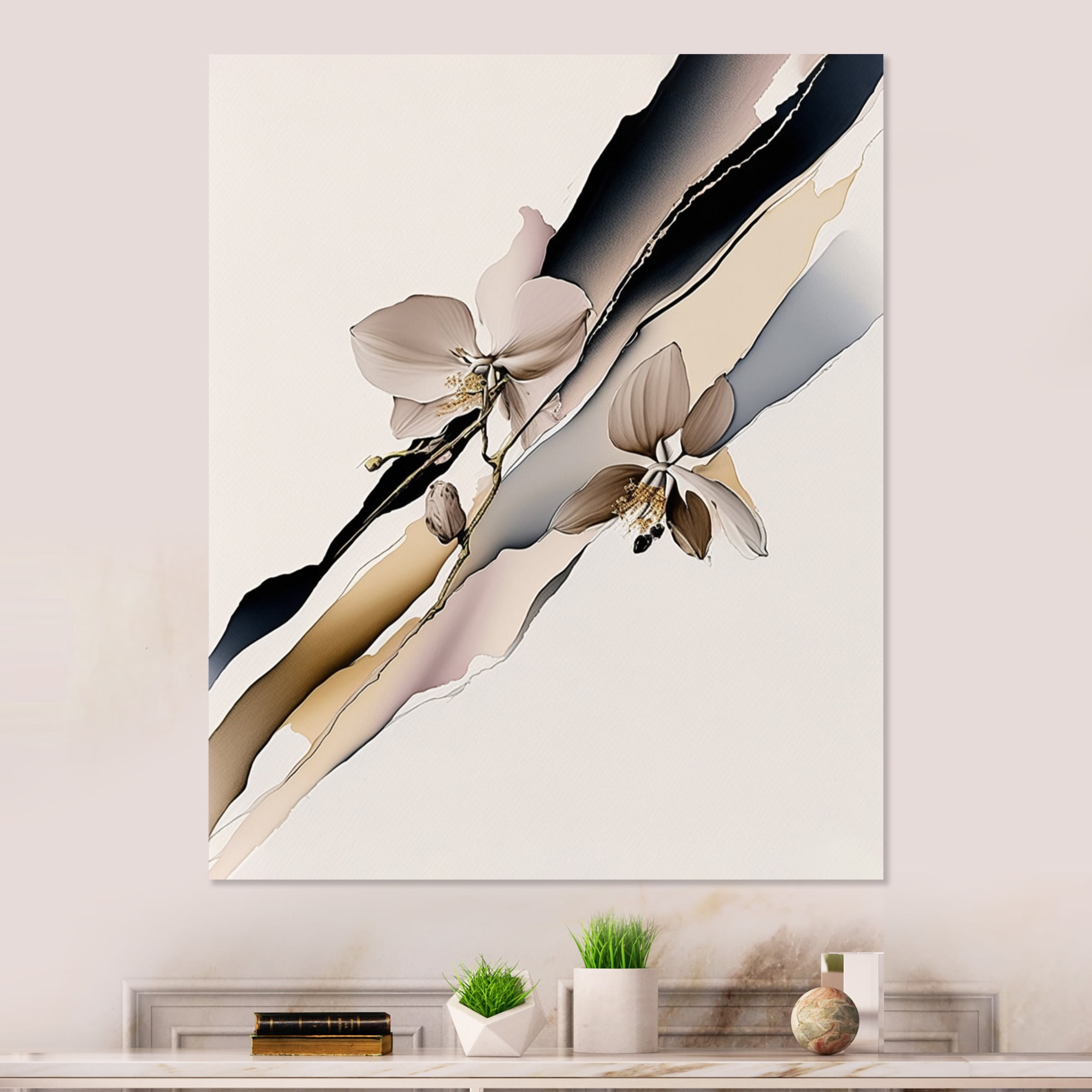 Designart Beige Orchid Flowers Hyperrealistic V Canvas Wall Art