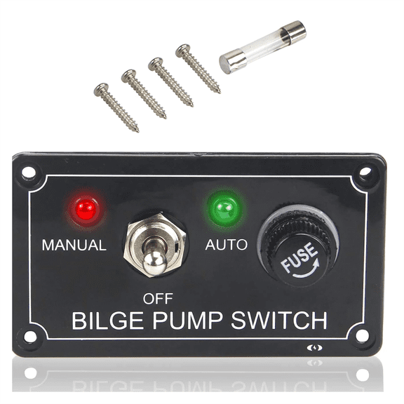 12V DC ON-OFF-ON Bilge Pump Switch Panel LED Indicator Circuit Breaker Protection for Cars, Yachts, and ATVs