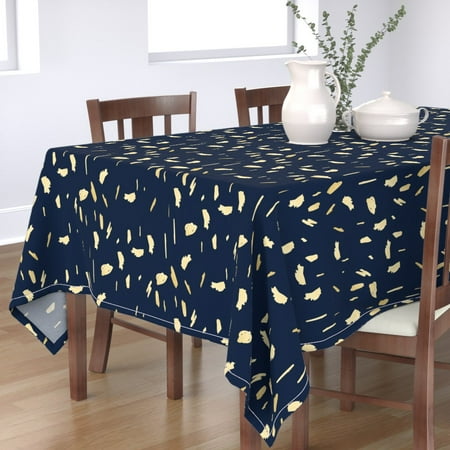 

Cotton Sateen Tablecloth 90 Square - Gold Paint Navy Blue Room Yellow Abstract Bohemian Kitchen Chic Print Custom Table Linens by Spoonflower