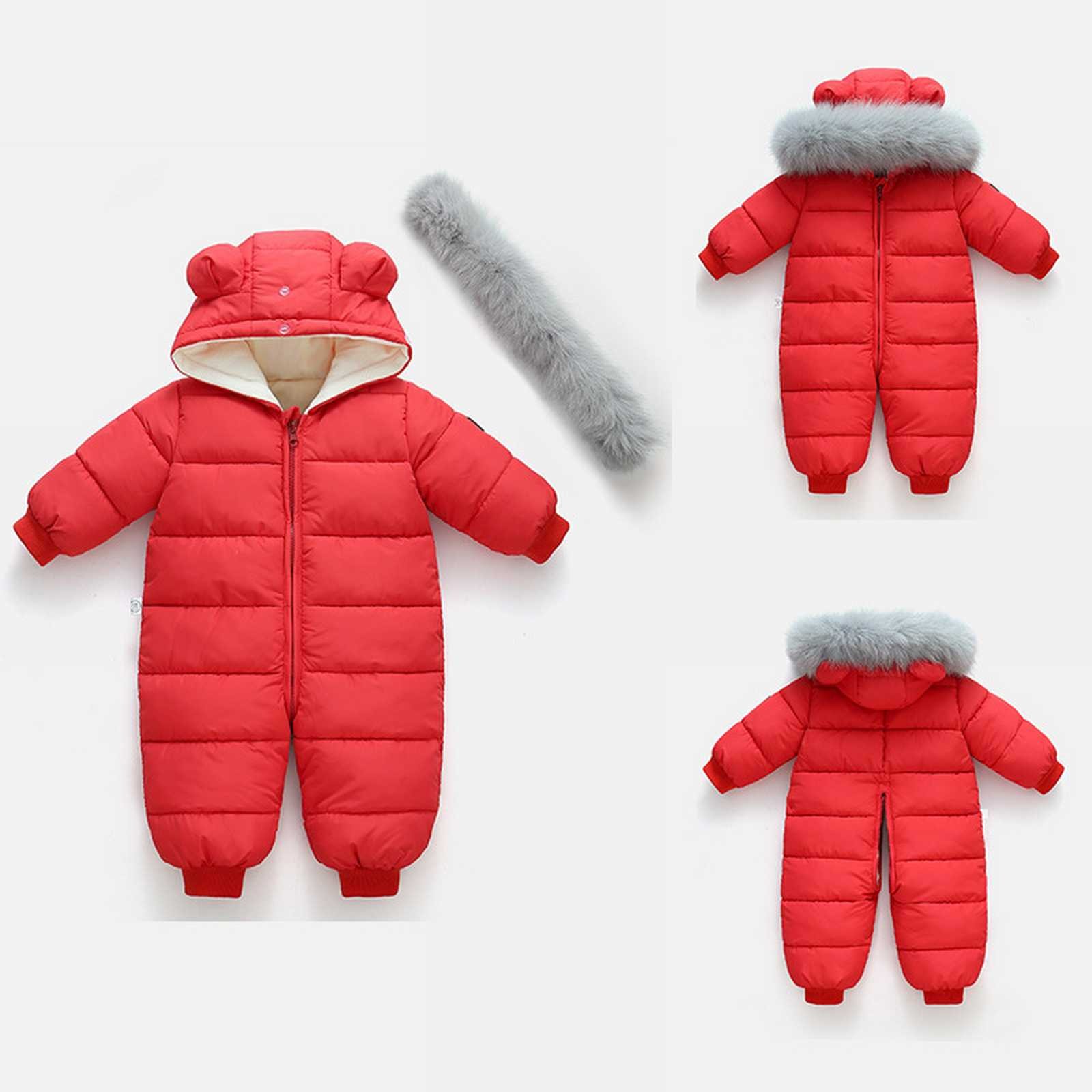 XXWXYD Baby Thermal Insulated Down Jacket Romper Detachable Collar Hooded Winter Snowsuit Thickened Coat Cold Weather Gear Windproof Outerwear