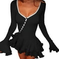 thumbnail image 3 of Women'S Long Sleeve Wedding Guest Dresses Sexy Deep V Neck Flare Ruffle Bodycon Dress Black (White Edges) M, 3 of 7