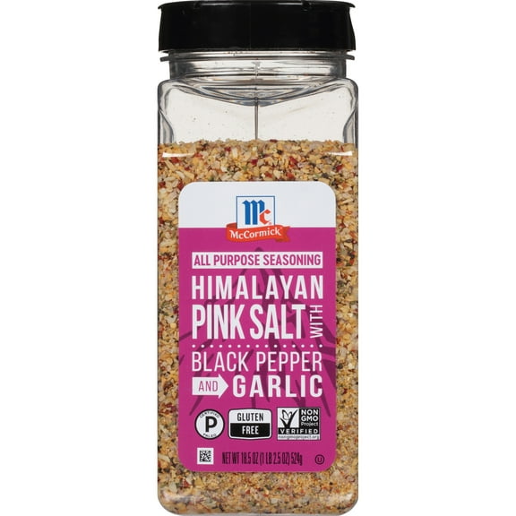 McCormick Himalayan Pink Salt with Black Pepper and Garlic All Purpose Seasoning, 18.5 oz Bottle