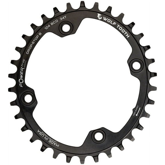 Wolf Tooth Elliptical 104 BCD Chainring - 34t, 104 BCD, 4-Bolt, Drop-Stop B, Black