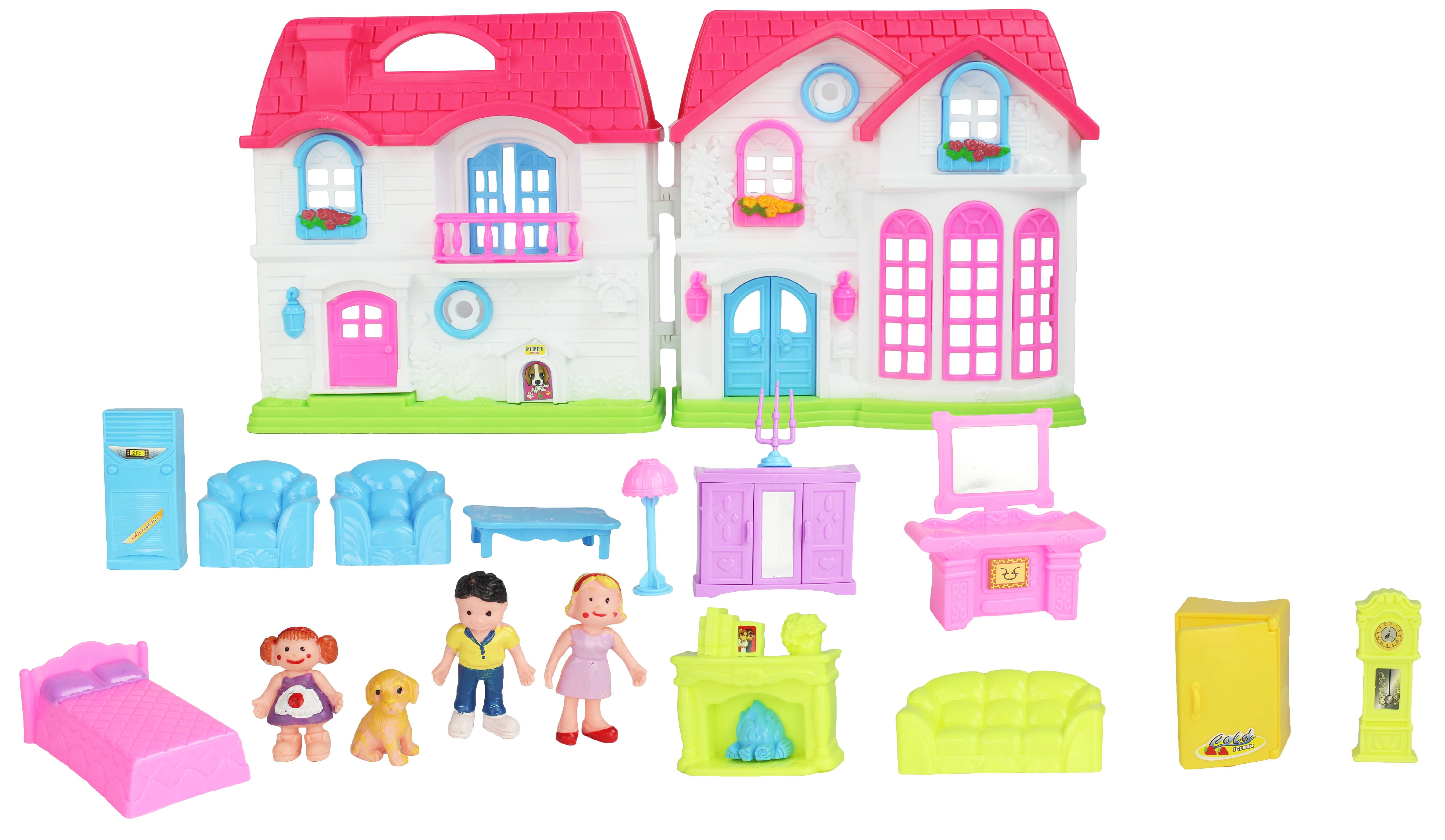 Pretend Play Toy Family House Dollhouse Playset w/ Double Sided House