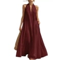 thumbnail image 2 of ClodeEU Women's Halter Neck V Neck Sleeveless Maxi Dress, Formal Evening Sundress Wine,Women's Plus S, 2 of 8