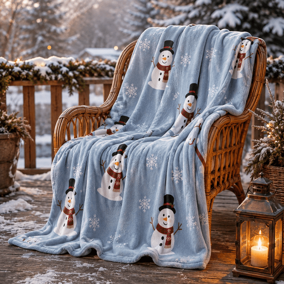 Christmas Snowman Flannel Throw Blanket, 59.06 x 39.37 Inch Soft Decorative Blanket for Sofa Bed Bedroom Living Room Winter Decor