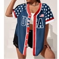 thumbnail image 5 of Youpwaven Women's 250th Anniversary Independence Day Baseball Jersey, Patriotic American Flag Button Up Shirt, USA Stars and Stripes V-Neck Summer Top, Casual Short Sleeve Sporty Apparel, 5 of 7
