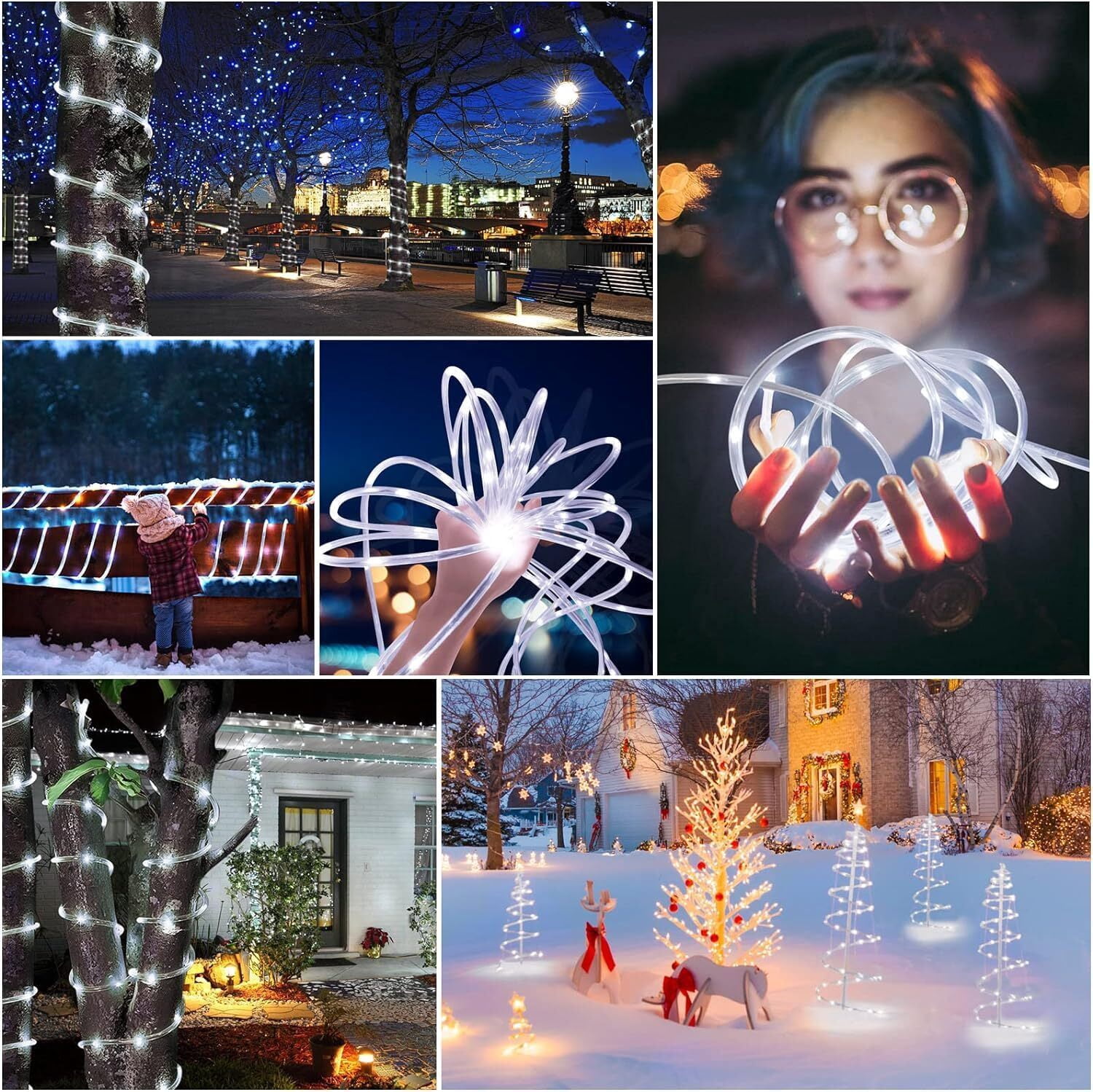 GoXteam Solar Rope Lights Outdoor IP65 Waterproof, 39FT 100LED Outdoor String Lights 8 Modes Trampoline Lights for Pool Tree Garden Yard Home Camping Wedding Holiday Decor, White