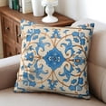 thumbnail image 4 of Blue Beige Floral Pillowcases Bohemian Throw Pillow Covers 20"x20", Set Of 2, Linen Study Sofa Cushion Cover Indoor Living Room Home Decor, 4 of 7