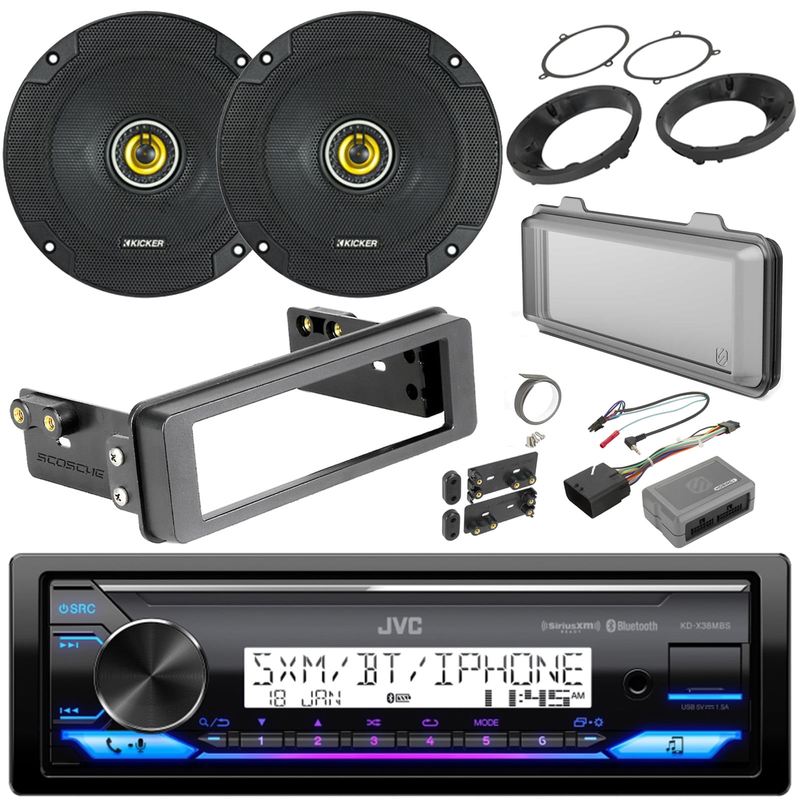 JVC KDX38MBS Single DIN Marine Bluetooth USB AUX LED AM/FM Stereo