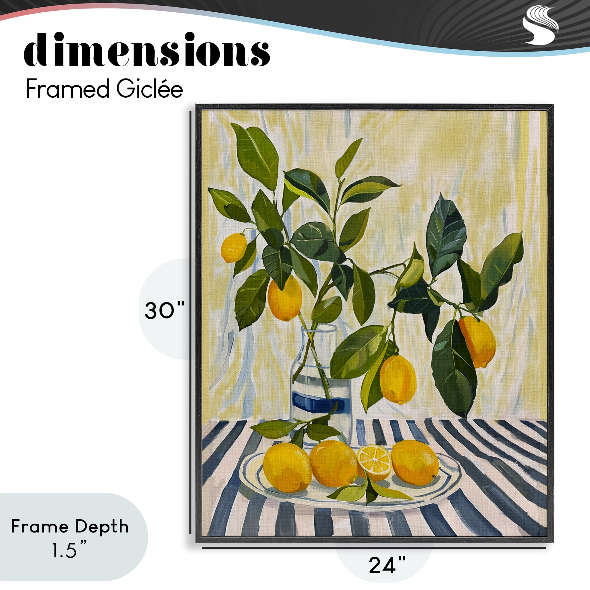 Stupell Industries Lemons on Striped Tablecloth Black Framed Giclee Art, design by Yen