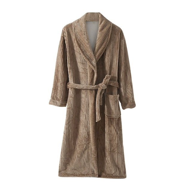 Penkiiy Mens Plush Fleece Robe Soft Shawl Collar Bathrobe Long Fluffy Robes Winter Warm House Robe with Pockets Brown