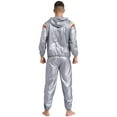 thumbnail image 4 of MSemis Men's Sauna Suits Two Piece Hooded Long Sleeve Sweat Top and Pants Workout Tracksuit Type A Silver XXL, 4 of 7