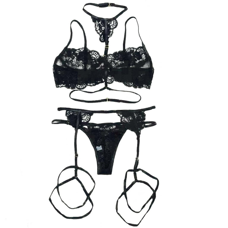 Pimfylm Pinsy Shapewear Bodysuit Lace Women's Bra and High Waisted Panty  Set 2 Piece Lingerie Set Lace Black Medium 