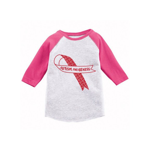Awkward Styles Autism Awareness Red Ribbon Raglan Shirt Autism Awareness Toddler Jersey Shirt Autism Baseball Shirts for Kids Autism Support Ribbon Shirts for Kids Autism Red Ribbon 3/4 Sleeve Shirt